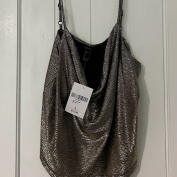 🍉NWT Forever 21 gold metallic cowl neck camisole in size Large - Picture 5 of 5